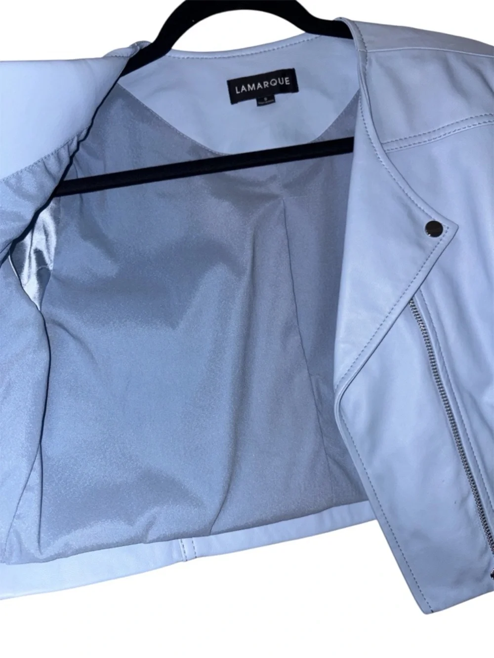 Lamarque Kirsi Cropped Leather Moto Biker Jacket in Cool Blue Sz Small NWOT